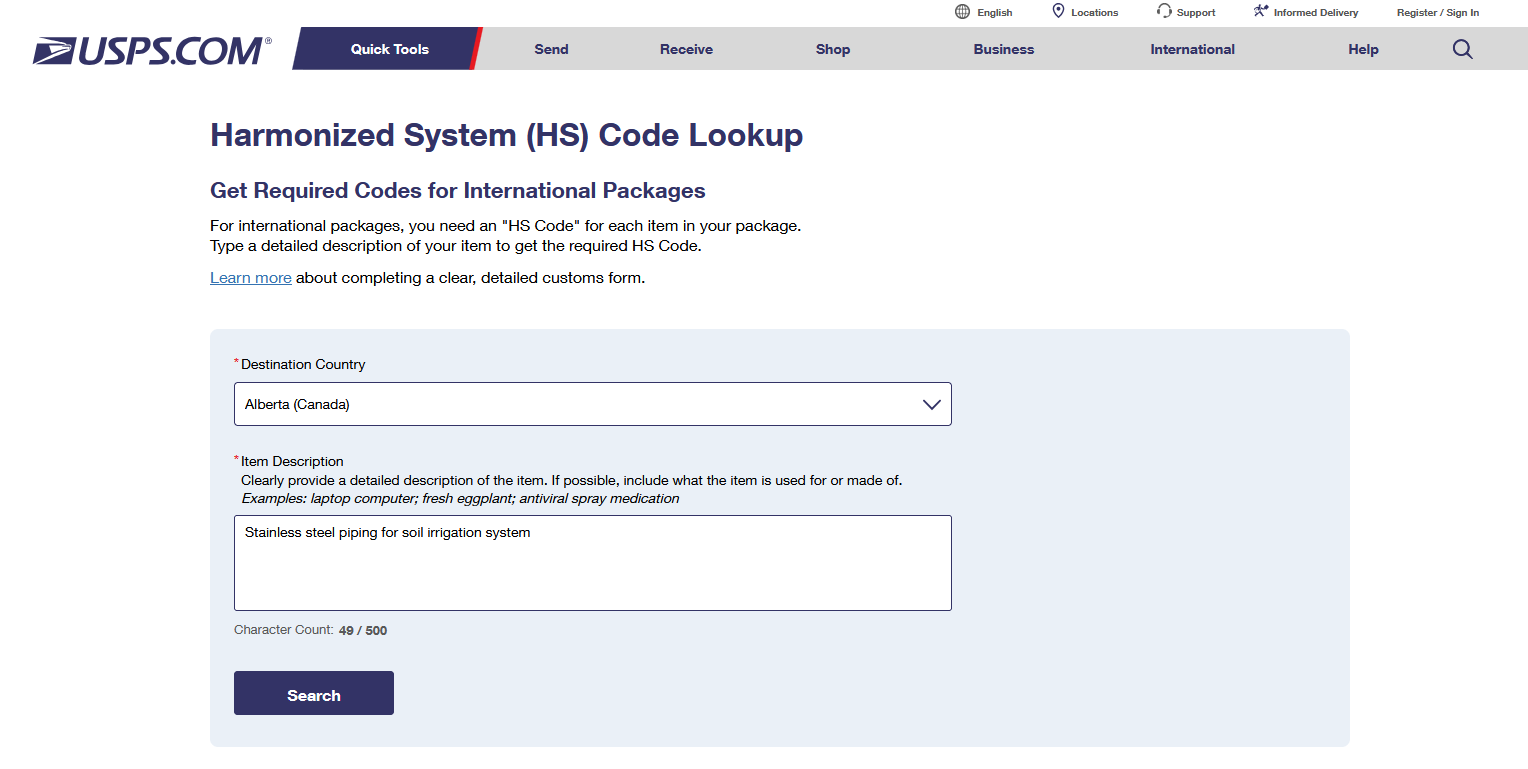 USPS Find your code example